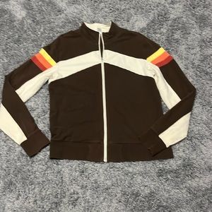 XXL Brown and Beige with a bit of yellow, orange, and red on the sleeves Zip-Up
